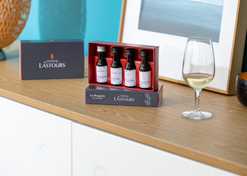 white wine samples and box